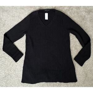 Ann Taylor Loft Boat Neck Cotton Cable Knit Black Sweater long Top Women Large